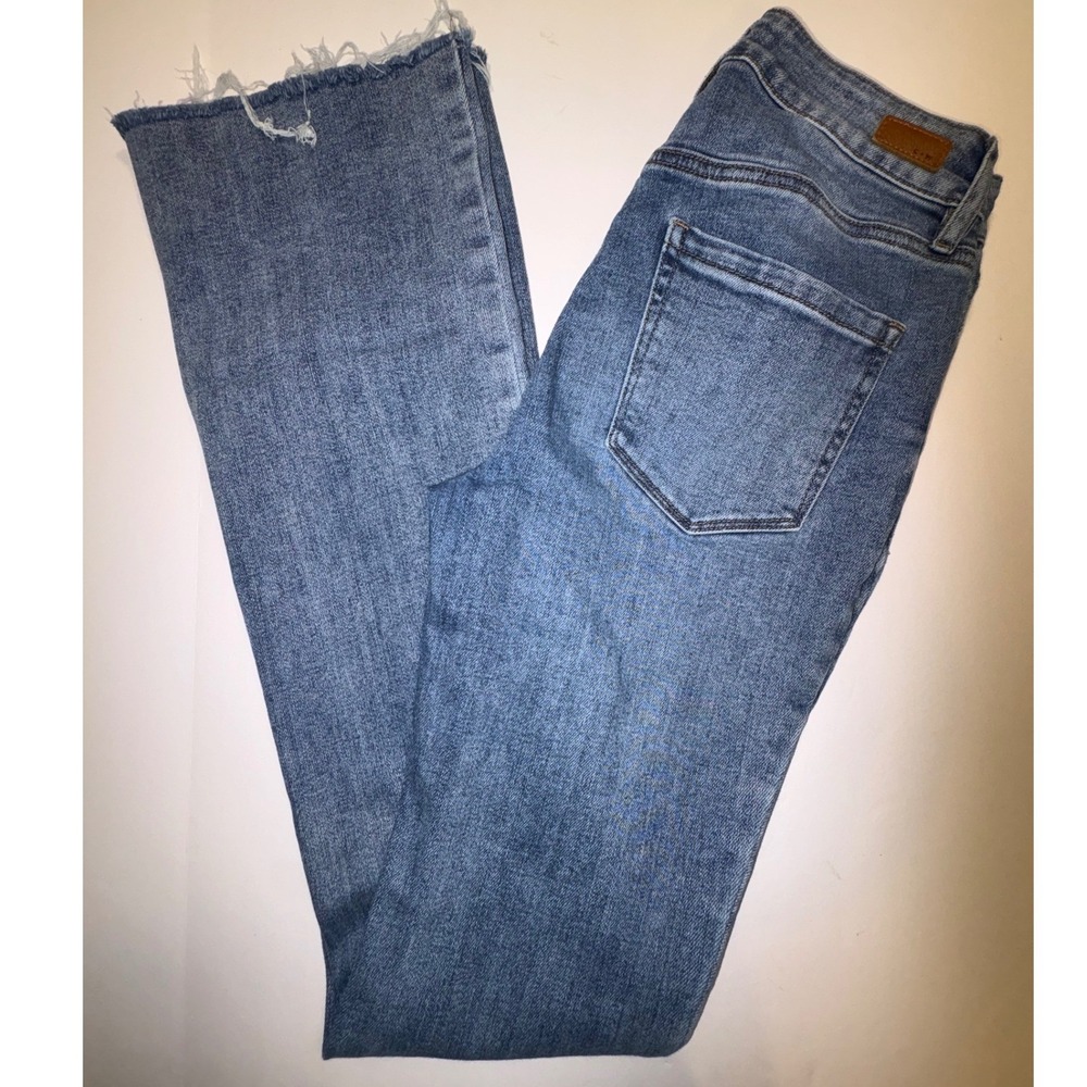 Cleo Wolf High Rise Bootcut Jeans Blue Distressed Cuffed Hem Size 26W 34L - Picture 9 of 9